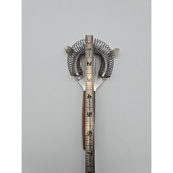 MCM Vintage Bar Tool Cocktail Strainer Stainless Steel Barware Japan Wood Handle - Picture 3 of 6